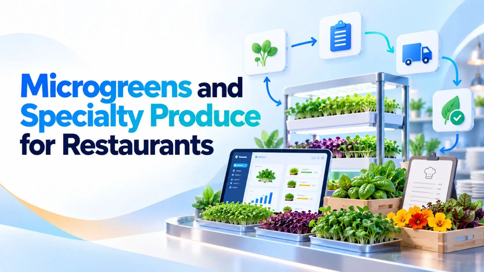 Trays of microgreens grown indoors for restaurant supply